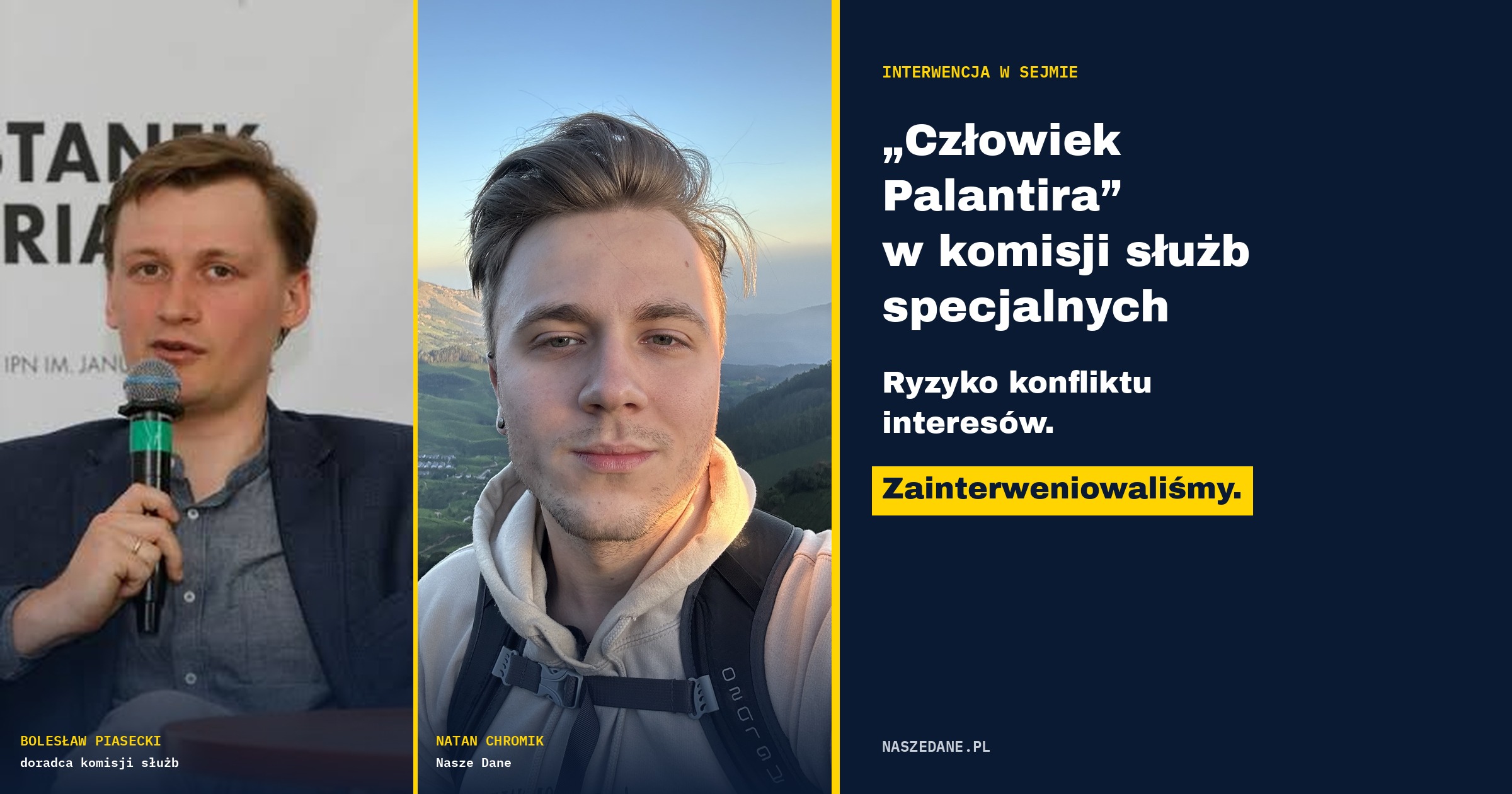 Bolesław Piasecki i Natan Chromik obok napisu „Człowiek Palantira” w komisji służb specjalnych, ryzyko konfliktu interesów, zainterweniowaliśmy